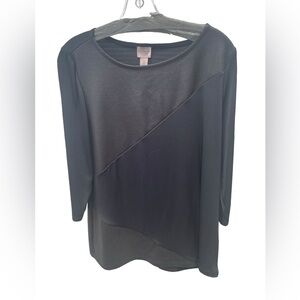 Easywear by Chico's Black‎ with Faux Leather Pattern Accents 3/4 length sleeves